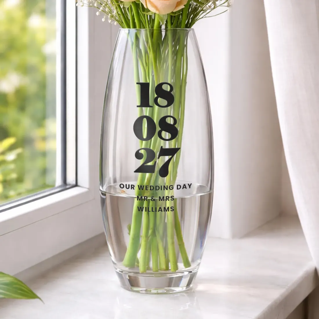 Personalised Special Date Bullet Vase, Custom Glass Anniversary Wedding Flower Vase Gift — photo 4