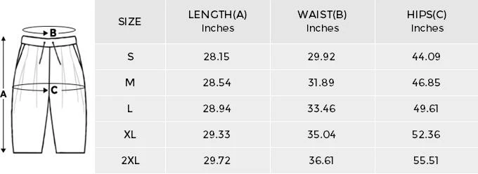All Over Print Baggy Shorts for Him, Personalized Design size chart