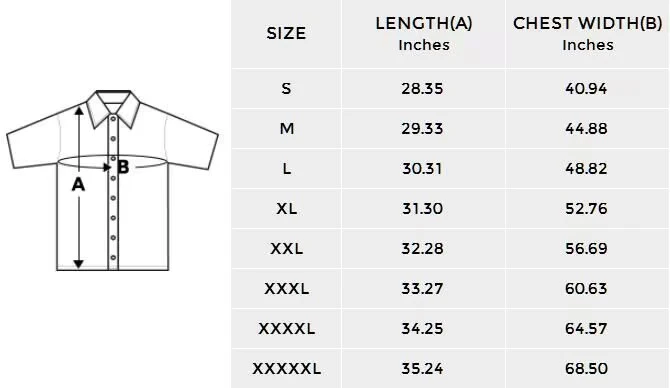 All Over Print Hawaiian Shirt With Chest Pocket for Men size chart