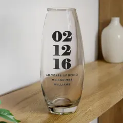 Personalised Special Date Bullet Vase, Custom Glass Anniversary Wedding Flower Vase Gift thumbnail 5