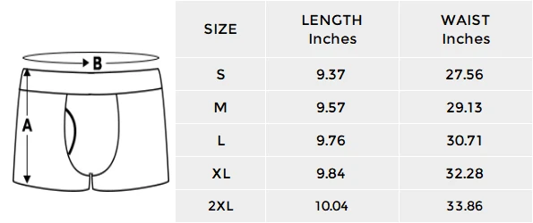 Personalized Boxer Briefs with Fly for Him: Upload Your Design size chart
