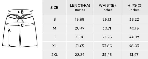 Personalized All Over Print Shorts for Men, Casual Style size chart