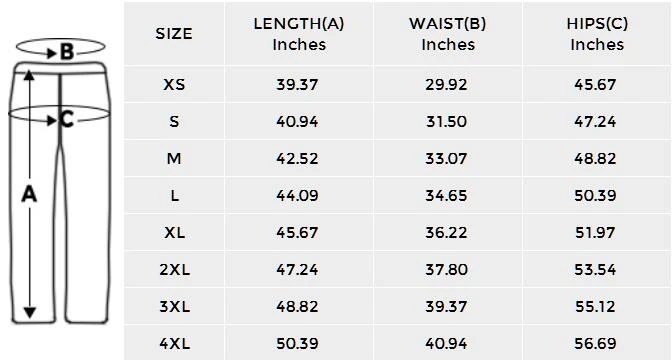 Personalized Casual Baggy Slacks for Men and Women size chart