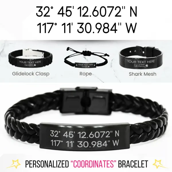 Custom Coordinates Bracelet: Personalized Latitude Longitude Jewelry, Laser Engraved Location Gifts