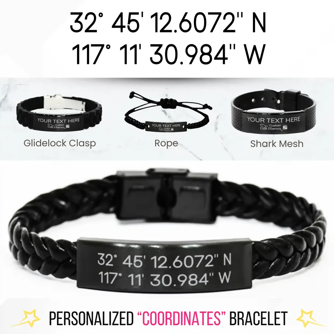 Custom Coordinates Bracelet: Personalized Latitude Longitude Jewelry, Laser Engraved Location Gifts