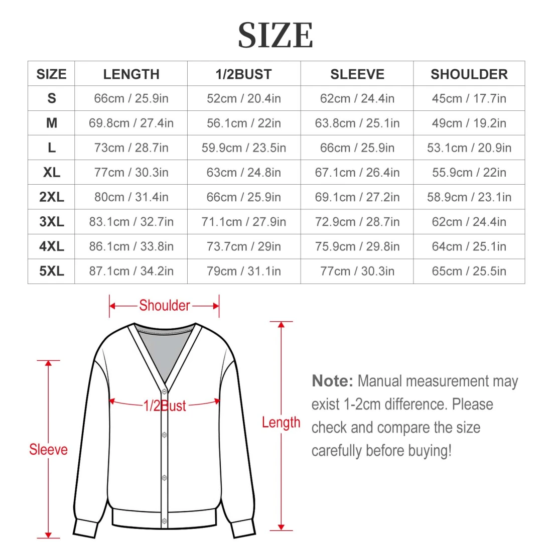 custom cardigan for women with your own design size chart