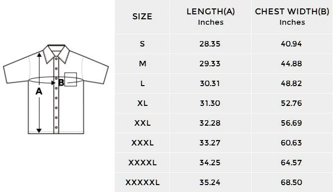 Personalized Hawaiian Shirt for Him With Chest Pocket size chart