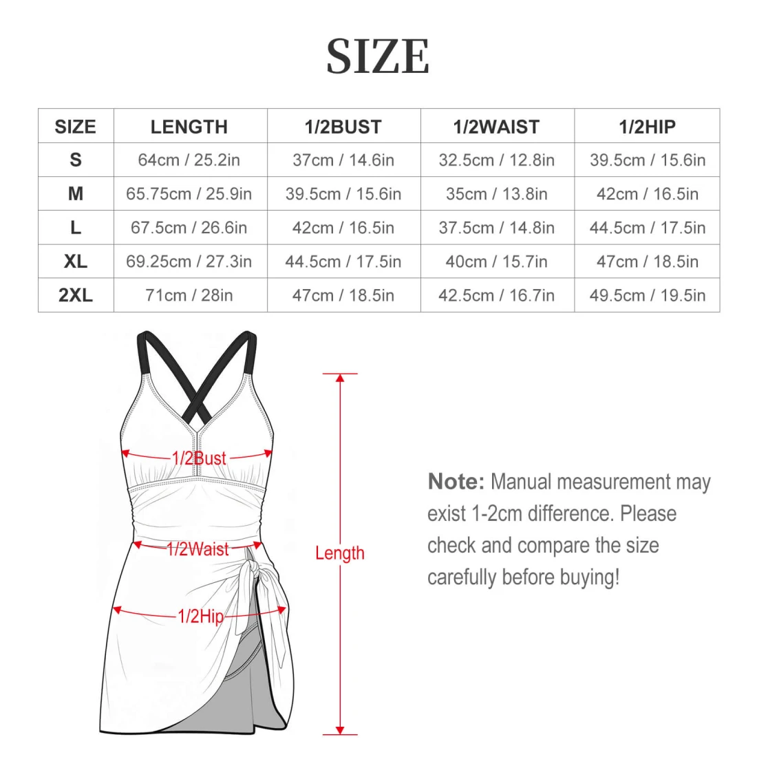Personalized One-Piece Swimsuits for Her with Your Own Design size chart