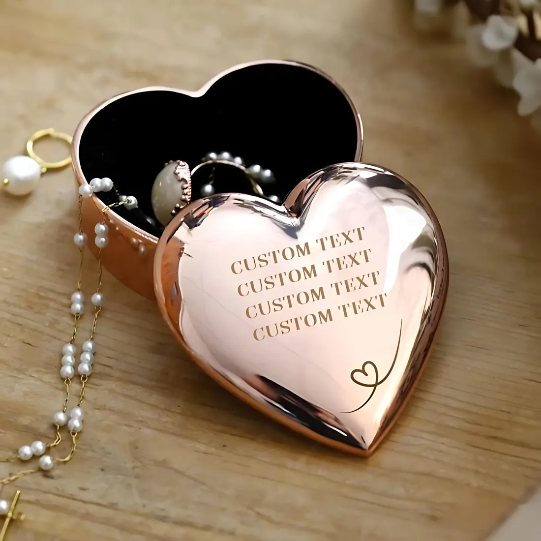Personalised Rose Gold Heart Trinket Box, Engraved Jewellery Keepsake Gift for Her — photo 2