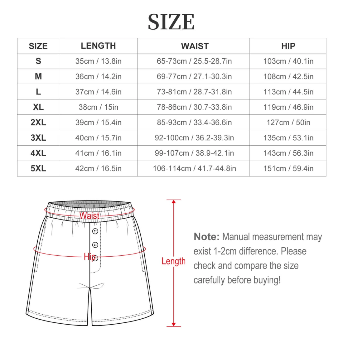 Satin Pajama Shorts with Pockets, Personalized for Her size chart