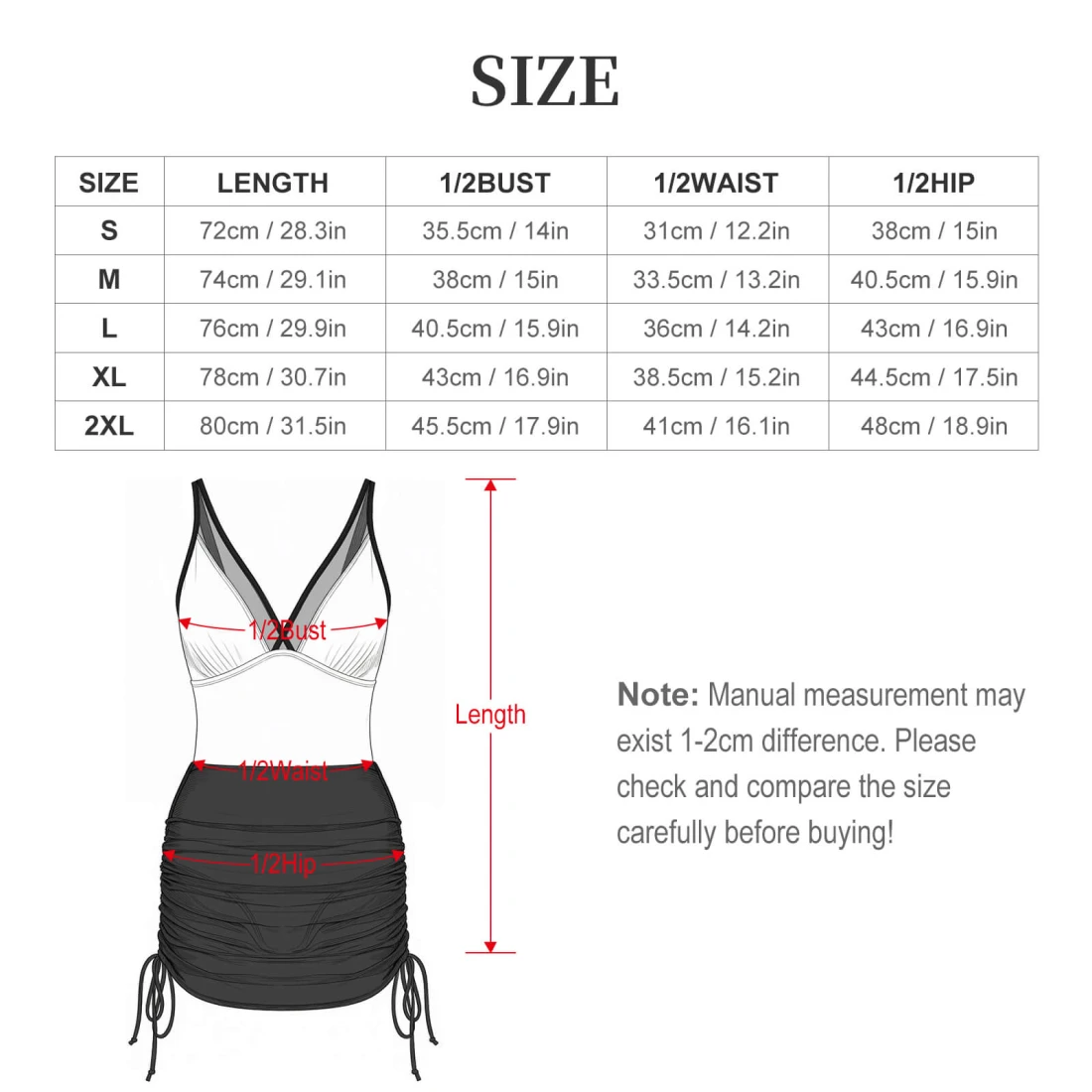 One Piece Swimsuits for Women With Your Custom Design size chart