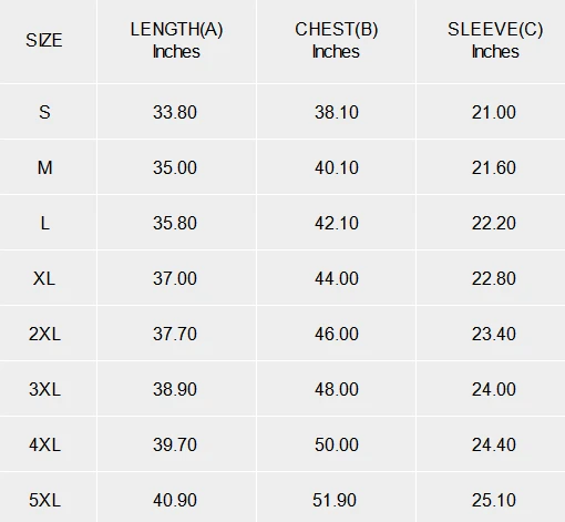 Personalized Long Sleeve Shirts for Women With Your Design size chart