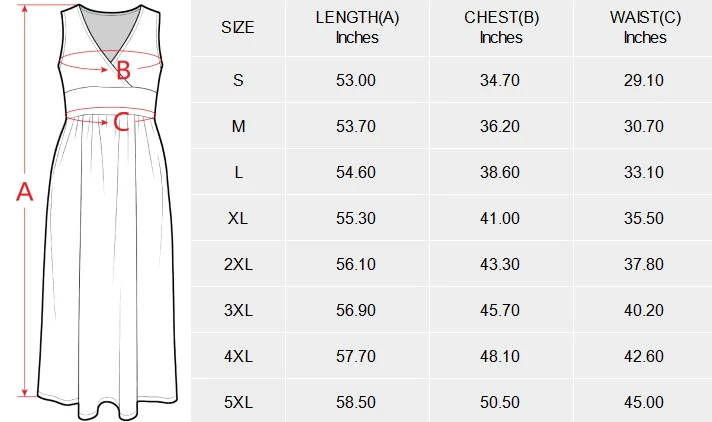 Personalized Dresses: Women's Sleeveless V-Neck Maxi Dress size chart