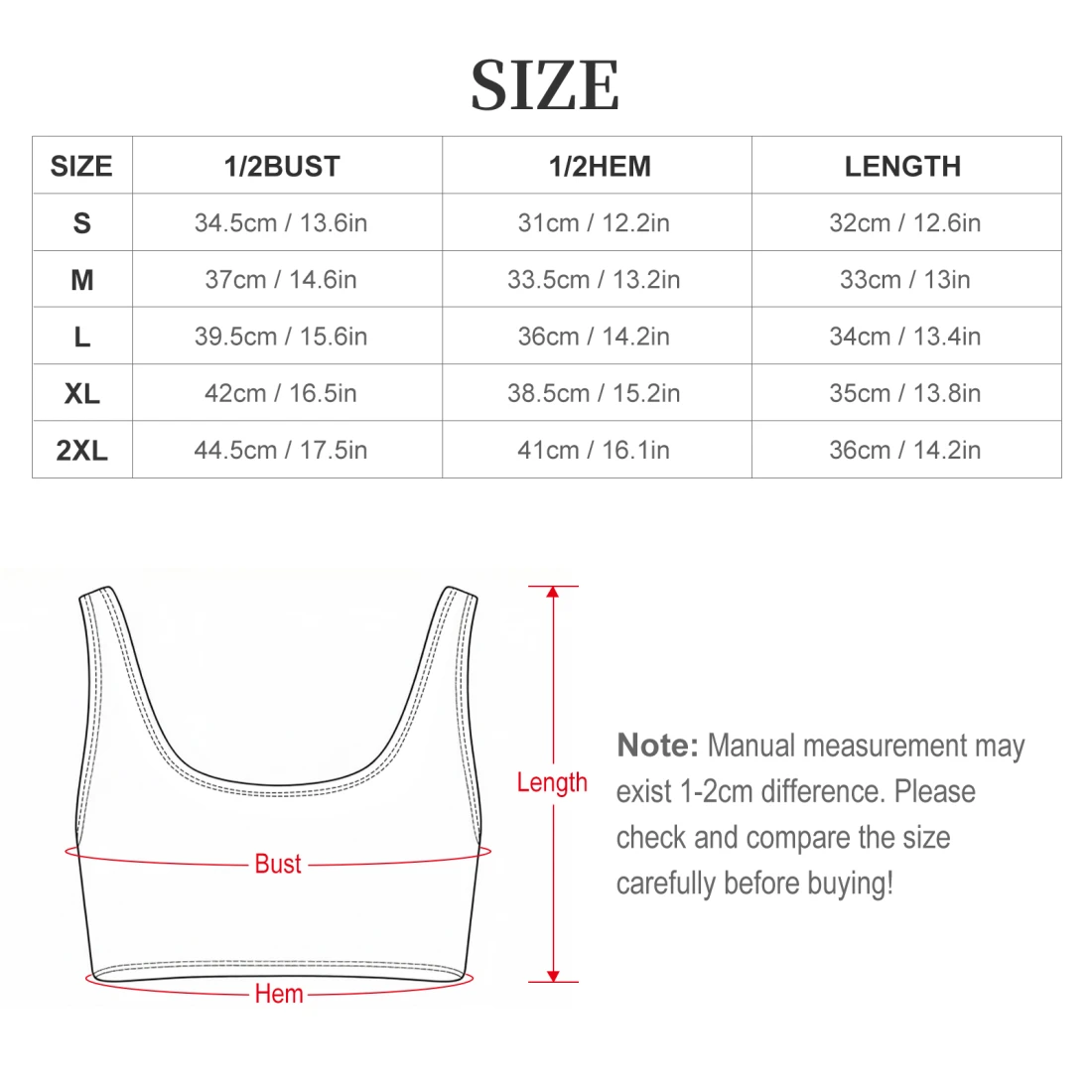 Sport Bikini Swimsuit Set for Women with Personalized Design size chart