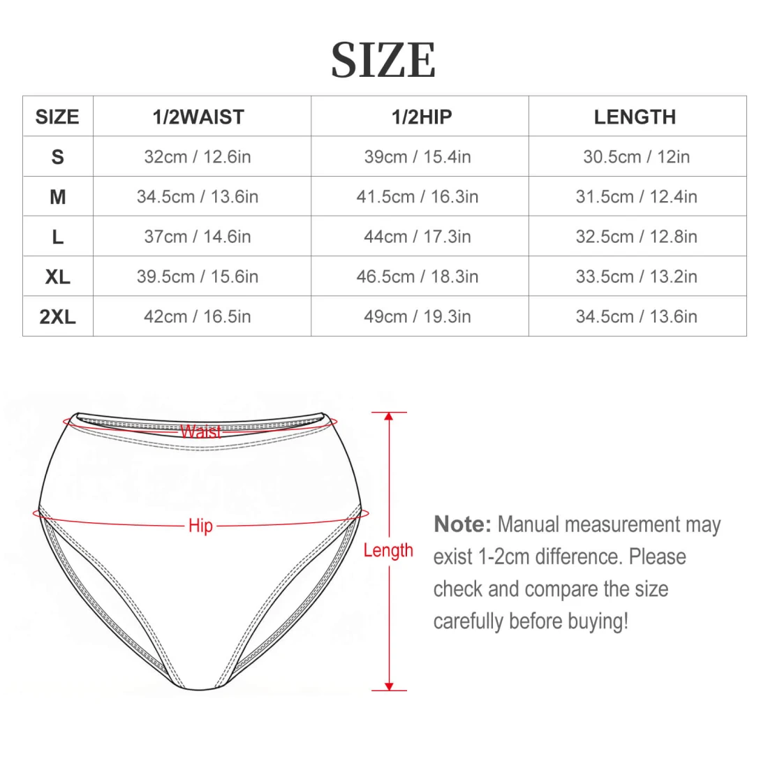 Sport Bikini Swimsuit Set for Women with Personalized Design size chart 2