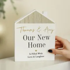 Personalised Black and Gold Wooden House Ornament, Custom Happily Ever After New Home Gift thumbnail 1