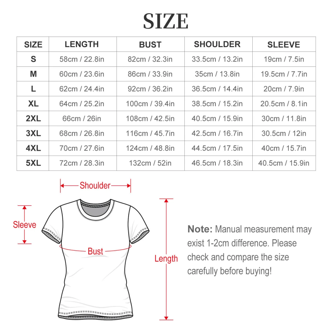 Personalized Mesh Top for Her: Custom Women's Design size chart