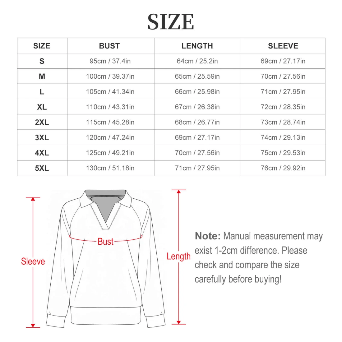 personalized sweatshirt for her with your custom design size chart