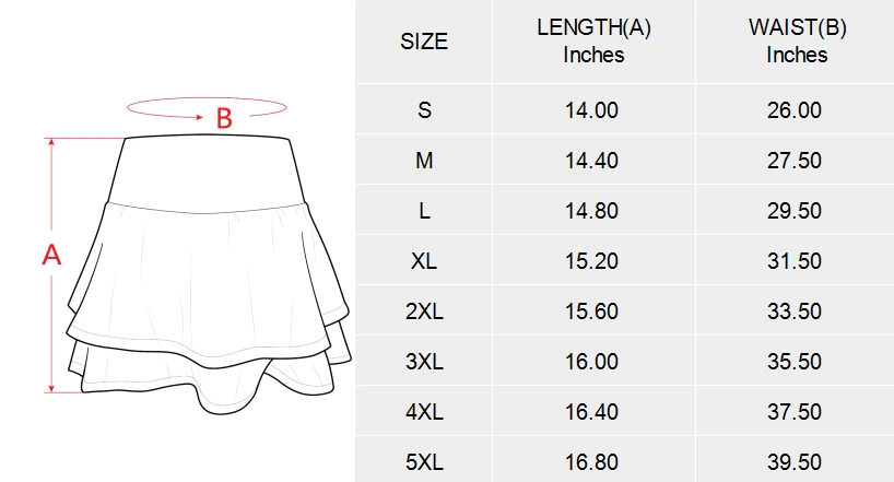 Personalized Skirts: Custom Double-Layer Ruffle Sports Skirt size chart
