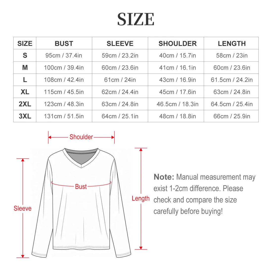 Personalized Pajama Sets for Women with Pockets size chart