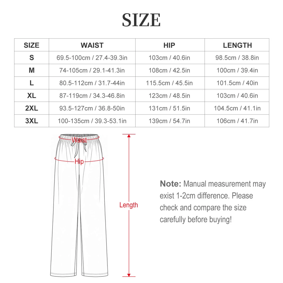 Personalized Pajama Sets for Women with Pockets size chart 2