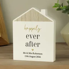 Personalised Black and Gold Wooden House Ornament, Custom Happily Ever After New Home Gift thumbnail 3