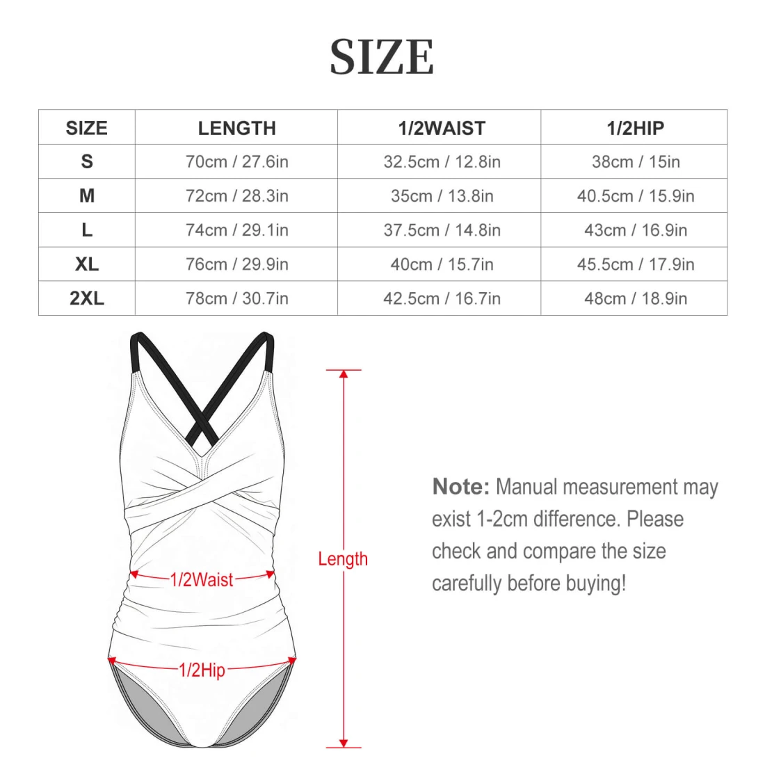 one piece swimsuit for women with front cross tie back size chart