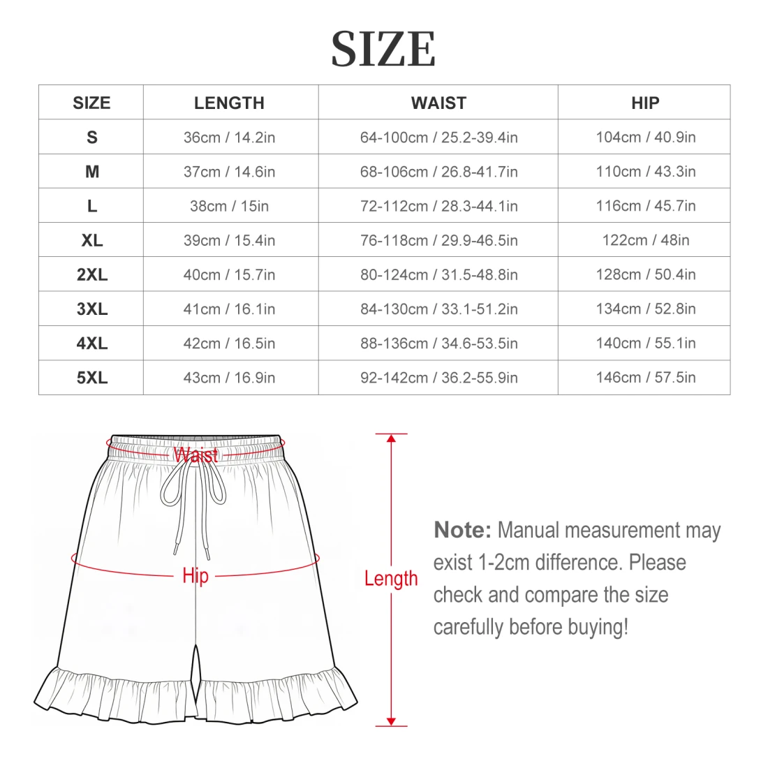 Personalized Pajama Sets for Women, Ruffled Cami Top and Shorts size chart 2