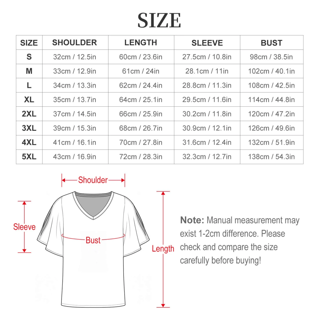 Personalized Blouse for Women: V-Neck Cold Shoulder Flutter Sleeve size chart