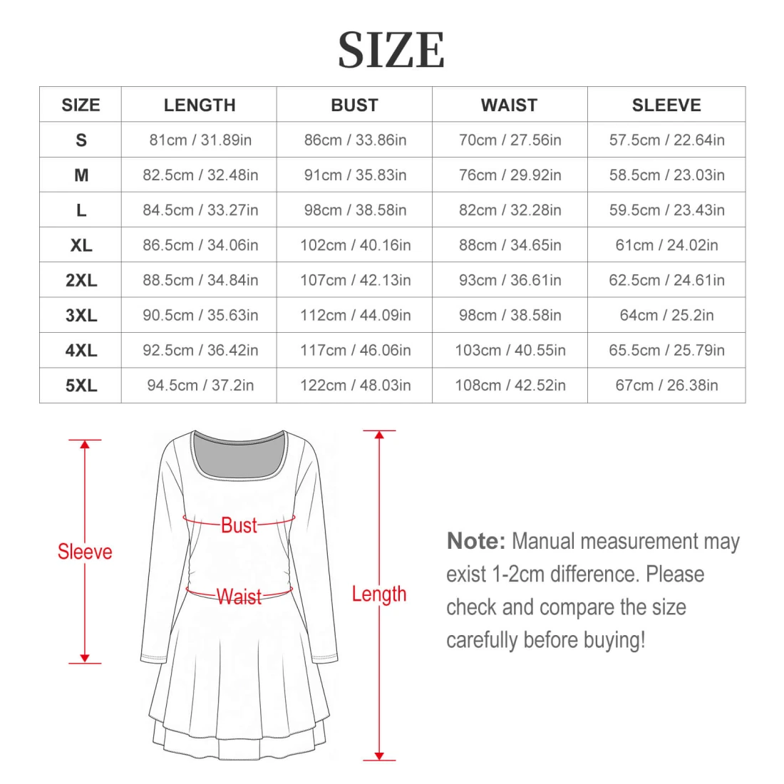square neck ruffled mini dress, personalized for her size chart