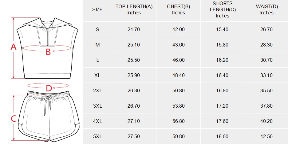 Women Personalized Two Piece Sets With Your Custom Design size chart