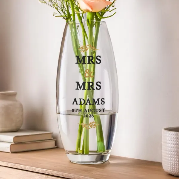 Personalised Couples Bullet Vase, Custom Mr and Mrs Glass Wedding Flower Vase Gift