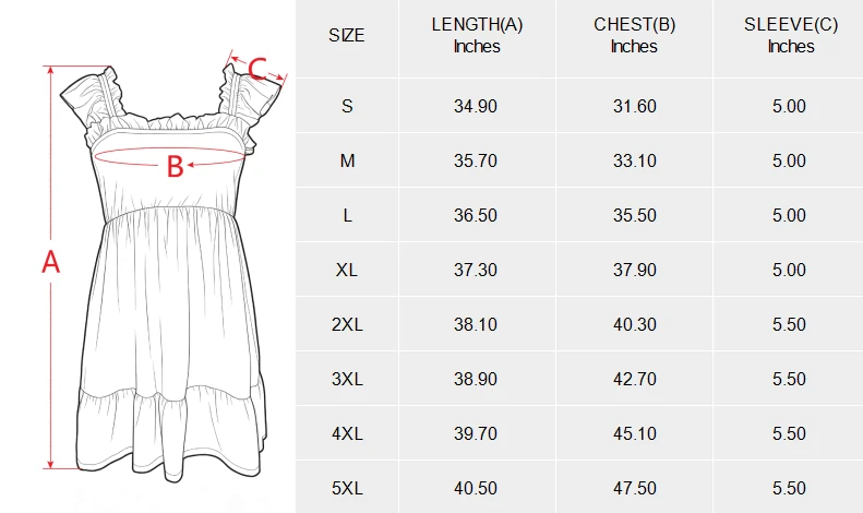 Personalized Dresses: Women's Square Neck Ruffle Strap Dress size chart