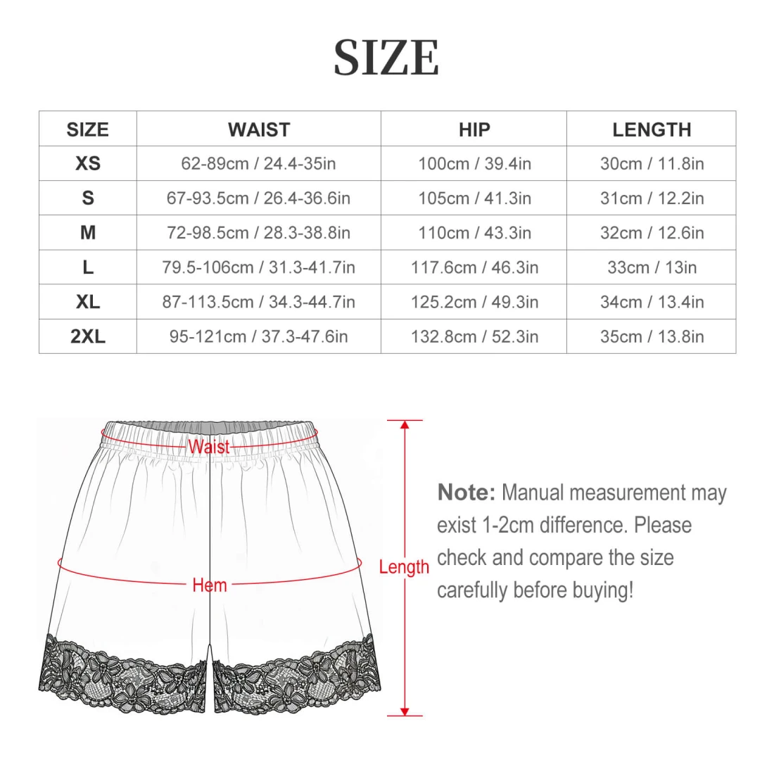 Personalized Pajama Sets for Women with Lace Accents size chart 2