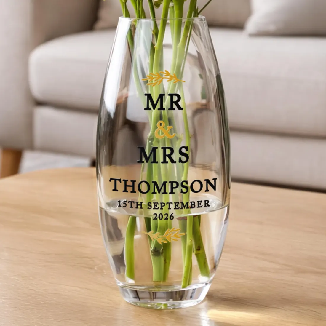 Personalised Couples Bullet Vase, Custom Mr and Mrs Glass Wedding Flower Vase Gift — photo 3