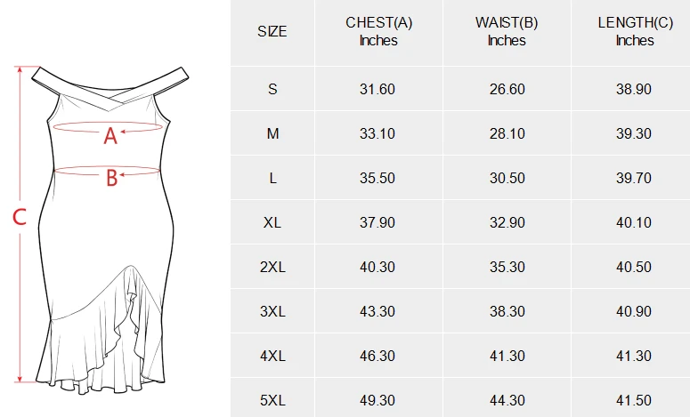 Personalized Off Shoulder Dress with Ruffle Hem size chart