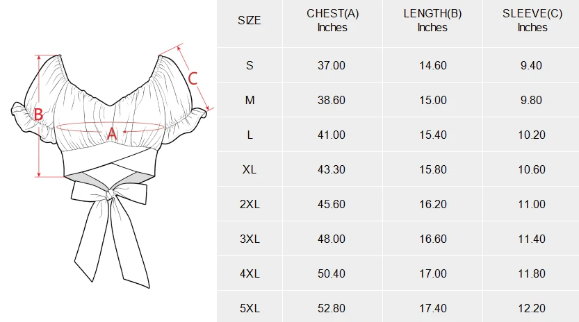 Personalized Blouse: Women's Ruffle Sleeve Tie Back Top size chart