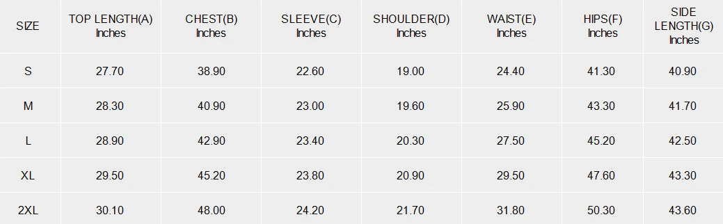Personalized Two Piece Sets for Women with Hooded Zip Top size chart