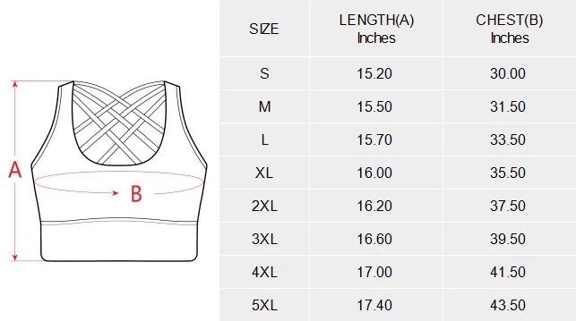 Cross Back Sports Bra: Custom Printed for Yoga and Gym size chart