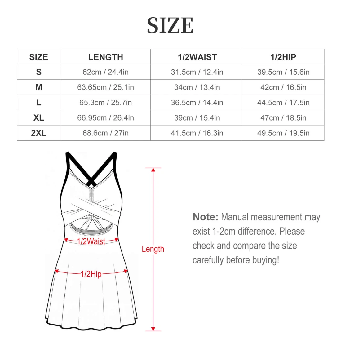 Personalized One-Piece Swimsuits with Your Custom Design size chart