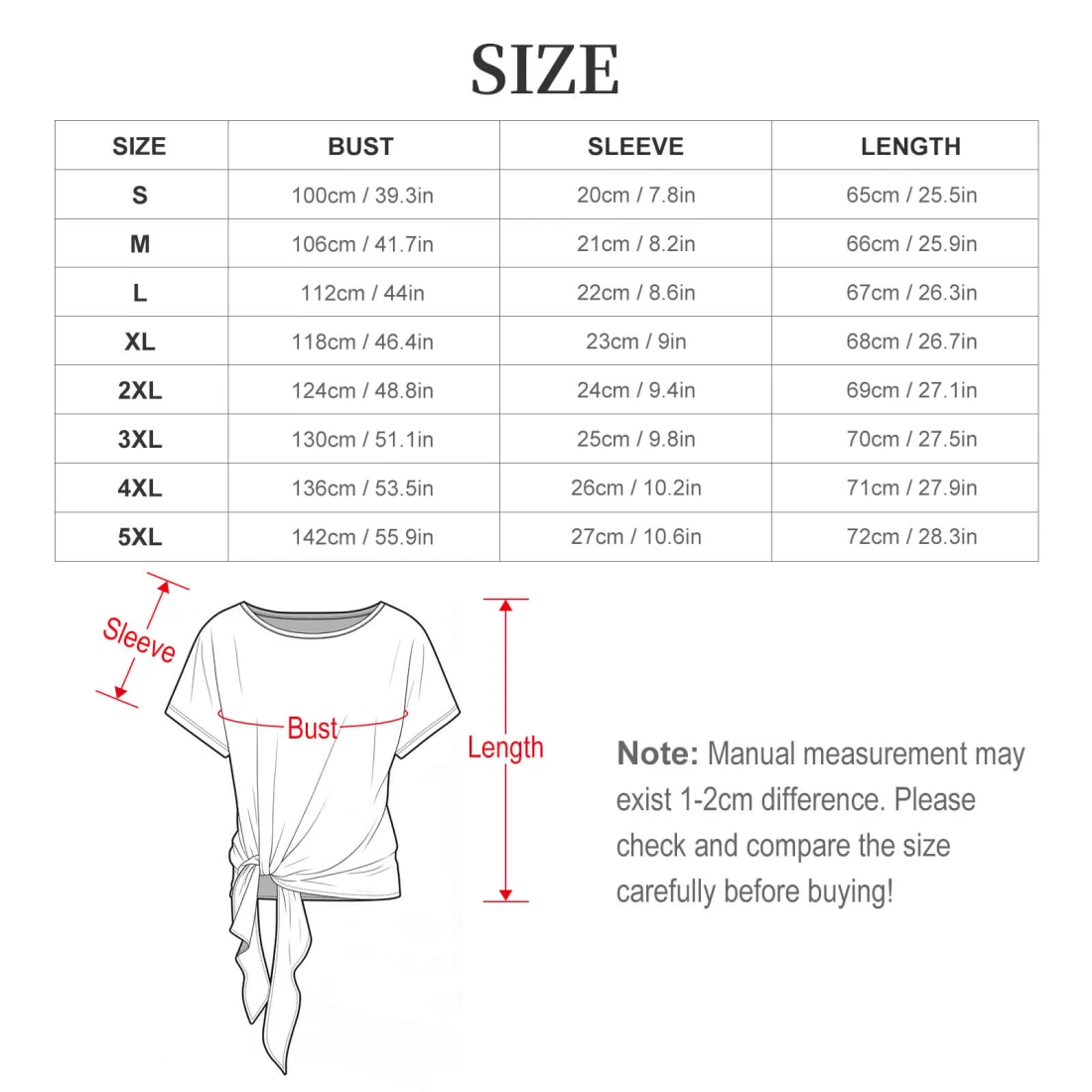 Personalized Two Piece Sets for Women with Your Own Custom Design size chart