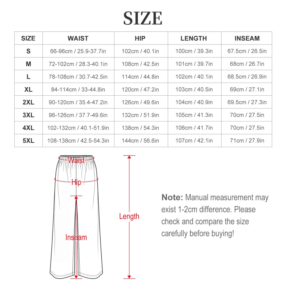 Personalized Two Piece Sets for Women with Your Own Custom Design size chart 2
