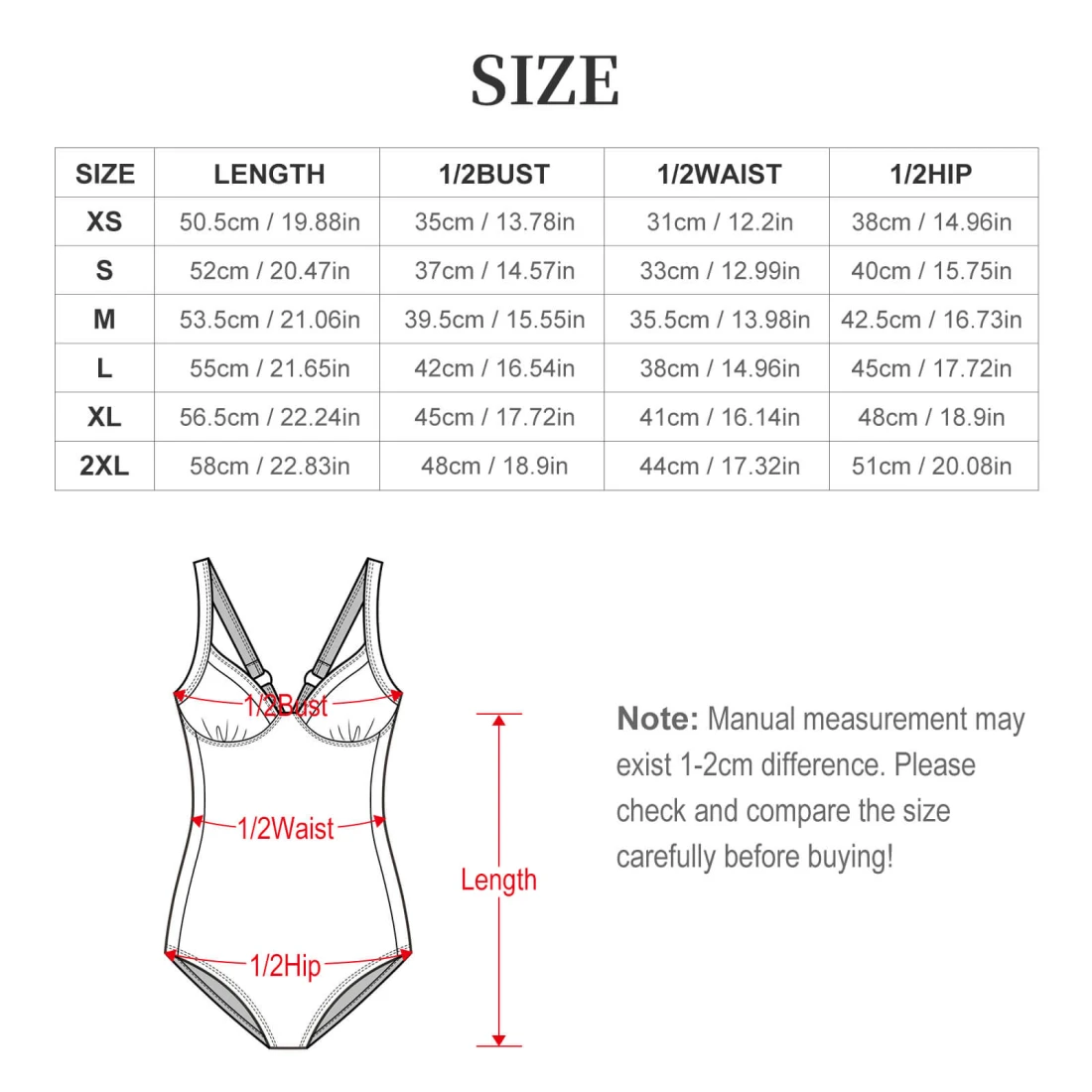 Personalized One Piece Swimsuit with Criss Cross Back size chart