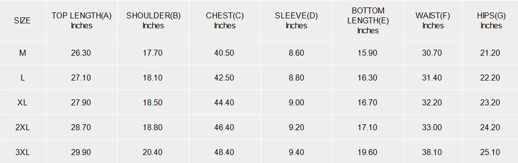 Personalized Pajama Sets for Women with Chest Pocket size chart