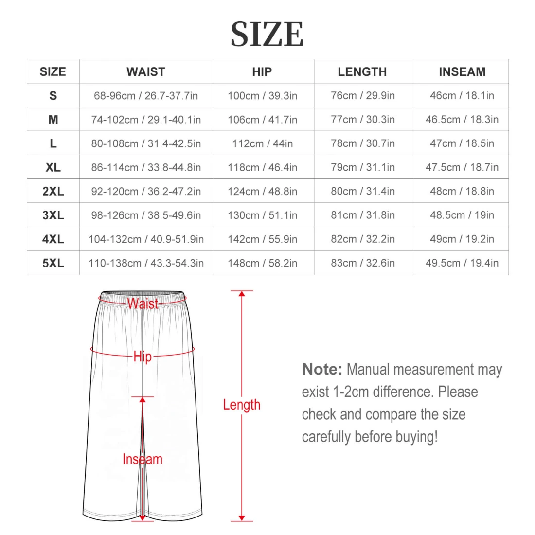 Personalized two piece sets: short sleeve top and wide-leg pants size chart 2