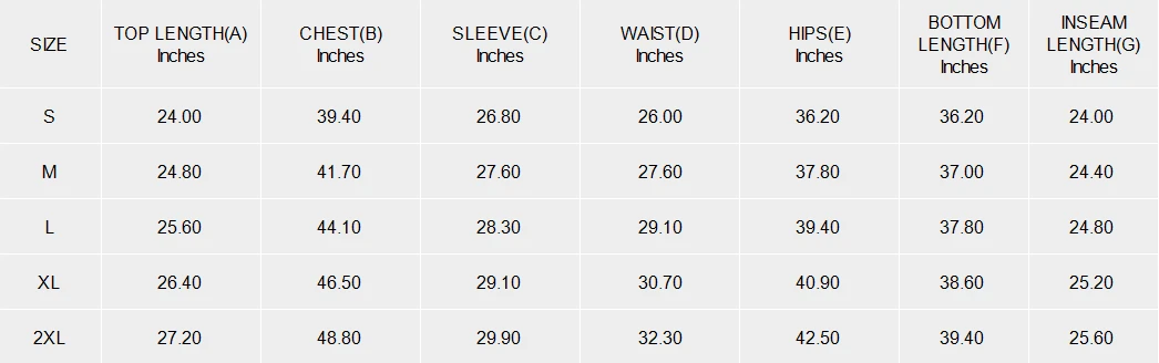 Personalized Pajama Sets for Women: Raglan Long Sleeve size chart
