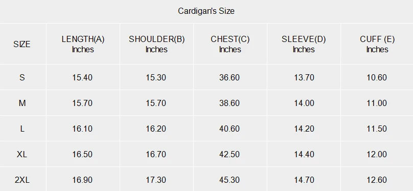 Personalized Two Piece Sets: Women's Cardigan and Maxi Dress size chart