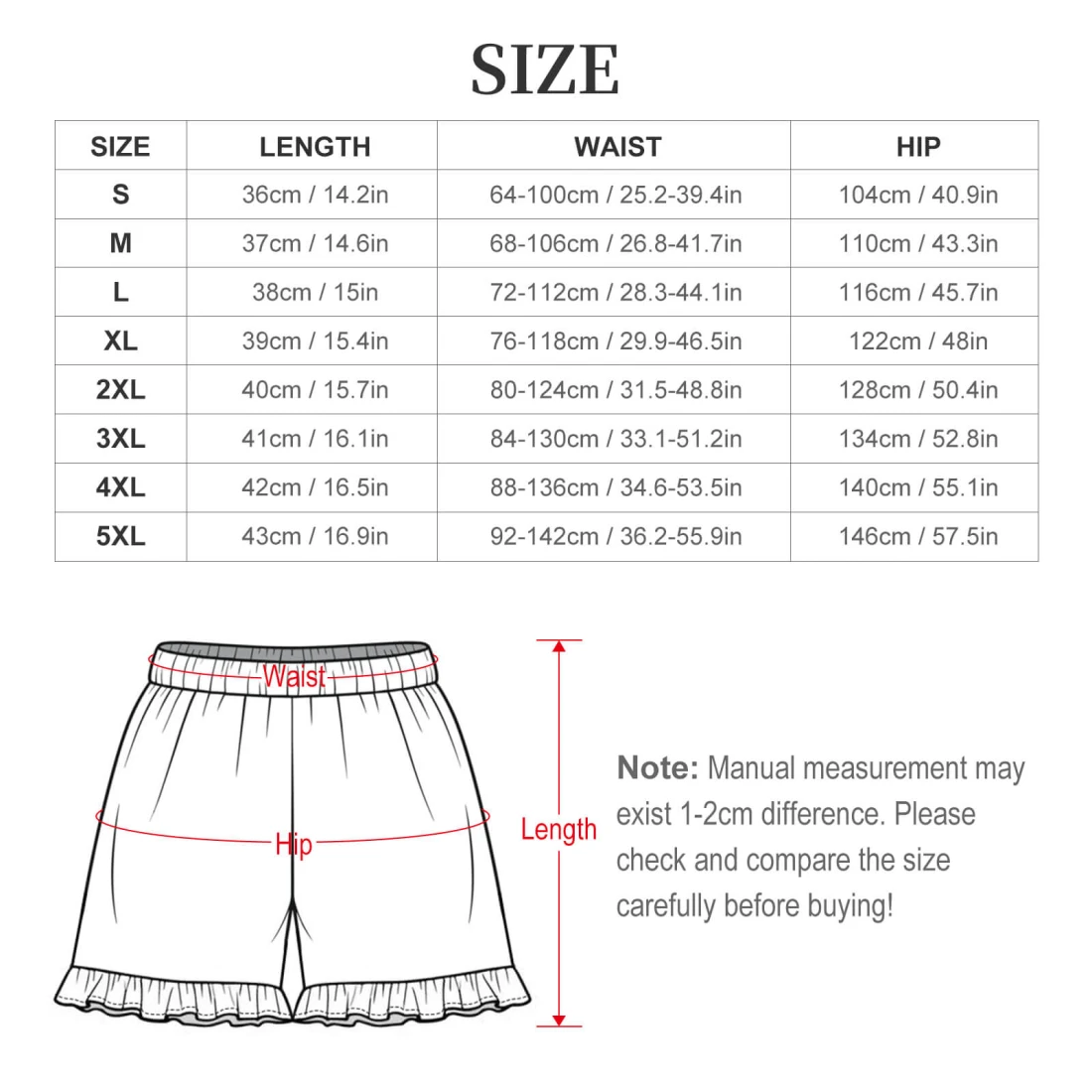 Personalized Pajama Sets for Women: Ruffled Short-Sleeve size chart 2