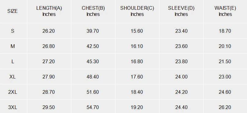 Personalized Long Sleeve Shirts for Women with Custom Design size chart