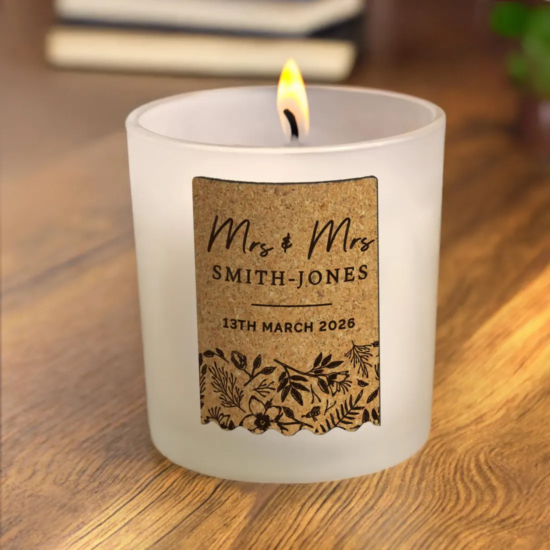 Personalised Wedding Cork Label Candle Jar, Custom Mr and Mrs Scented Candle Gift — photo 3